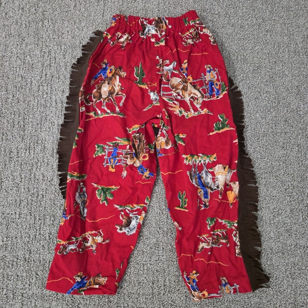 Vintage 70s Western Pants AOP Cowboy Kids Size XS Red Leather Style